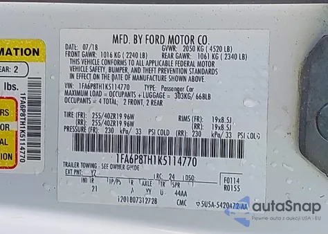 2019 Ford Mustang Ecoboost из США, поврежденный, VIN 1FA6P8TH1K5114770